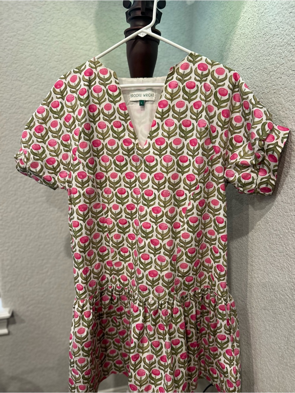 Brooke Wright Pink & Green Floral V-Neck Drop-Waist Dress